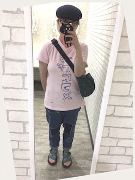 「ピンク×ネイビー」｜「アイテム（帽子）」を使った、だるさん（レディース・154cm）の夏コーディネート