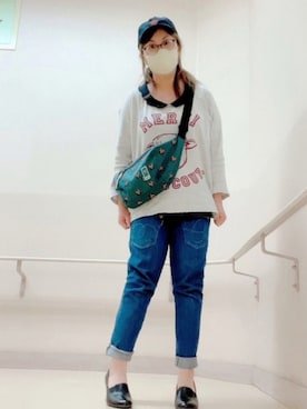 「スカラップ」｜「アイテム（キャップ）」を使った、だるさん（レディース・152cm）の春コーディネート