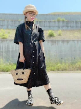 「ストローハット」｜「アイテム（その他）」を使った、だるさん（レディース・152cm）の春コーディネート