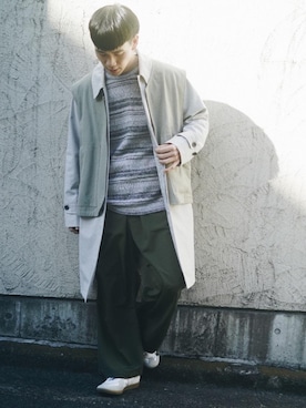 「green label relaxing（グリーンレーベルリラクシング）のアイテム（ステンカラーコート）」を使った、Jedikさん（メンズ・169cm）の春コーディネート