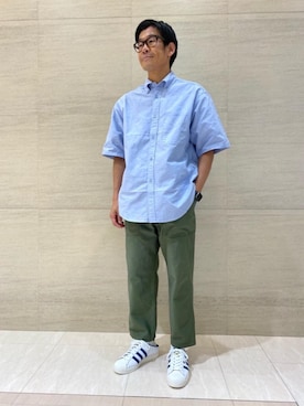 「GUNG HO（ガンホー）の【別注】 ＜GUNG HO(ガンホー)＞B-SATIN BAKER/パンツ（その他パンツ、グリーン系）」を使った、小松　史郎さん（メンズ・170cm）の春コーディネート