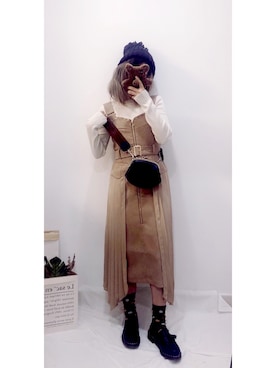 「REDYAZEL（レディアゼル）のアイテム（ジャンパースカート）」を使った、大大大丸子酱さん（レディース・155cm）の冬コーディネート