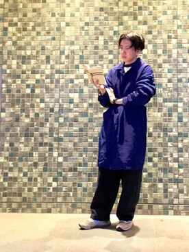 「JUNRED（ジュンレッド）のアイテム（ステンカラーコート）」を使った、tmkさん（メンズ・168cm）の冬コーディネート