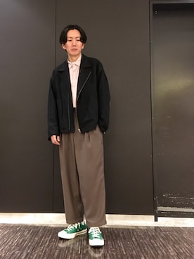 「JUNRED（ジュンレッド）のアイテム（ライダースジャケット）」を使った、tmkさん（メンズ・168cm）の春コーディネート