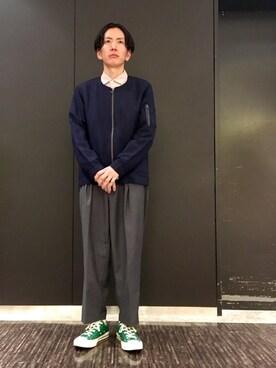 「JUNRED（ジュンレッド）のアイテム（MA-1）」を使った、tmkさん（メンズ・168cm）の春コーディネート