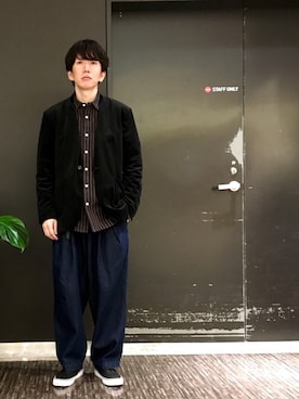 「JUNRED（ジュンレッド）のアイテム（ノーカラージャケット）」を使った、tmkさん（メンズ・168cm）の秋コーディネート