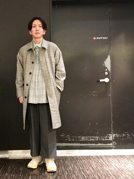 「JUNRED（ジュンレッド）のアイテム（ステンカラーコート）」を使った、tmkさん（メンズ・168cm）の冬コーディネート