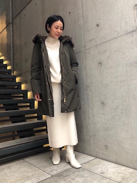 「WOOLRICH（ウールリッチ）のアイテム（ジャケット/アウター）」を使った、NAOKOさん（レディース・159cm）の冬コーディネート