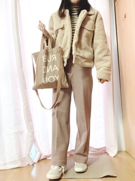 「RUBY AND YOU（ルビーアンドユー）のアイテム（トートバッグ）」を使った、Noさん（レディース・149cm）の冬コーディネート