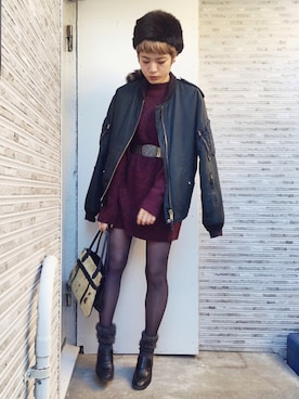 「肩掛け」｜「アイテム（ブルゾン）」を使った、キョツさん（レディース・165cm）の冬コーディネート