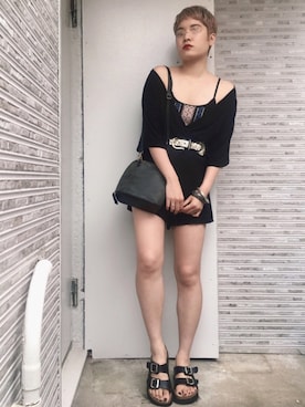 「stradivarius（ストラディバリウス）のアイテム（オールインワン・サロペット）」を使った、キョツさん（レディース・165cm）の夏コーディネート