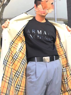 「armaniexchange」｜「アイテム（ステンカラーコート）」を使った、ゆーさんさん（メンズ・172cm）の春コーディネート