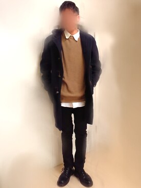 「ニットベスト」｜「アイテム（ダッフルコート）」を使った、カイトさん（メンズ・175cm）の冬コーディネート