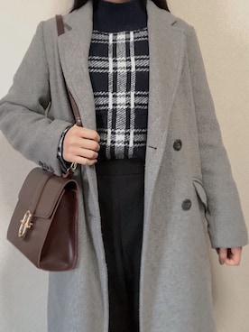 「ゆるニット」｜「アイテム（チェスターコート）」を使った、min-jiさん（レディース・157cm）の冬コーディネート