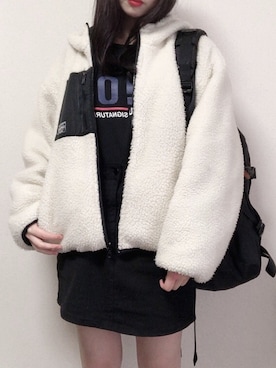「韓国好きな人と繋がりたい」｜「アイテム（ブルゾン）」を使った、min-jiさん（レディース・158cm）の冬コーディネート