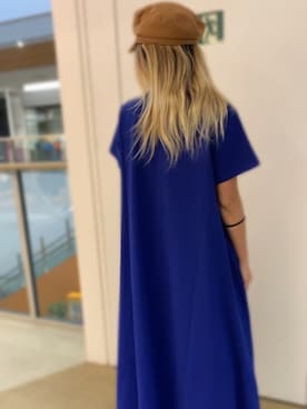 「AVIREX（アヴィレックス）のデニム ポケット フレア ワンピース/DENIM POCKET FLARE ONEPICE（ワンピース、ブルー系）」を使った、浅野ゆきさん（レディース・158cm）の夏コーディネート