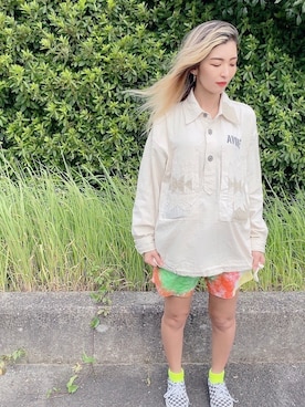 「ポンチョプルオーバー」｜浅野ゆきさん（レディース・158cm）の夏コーディネート