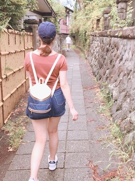 「ホワイトスニーカー」｜「アイテム（アナログ腕時計）」を使った、latte ♡さん（レディース・156cm）の夏コーディネート