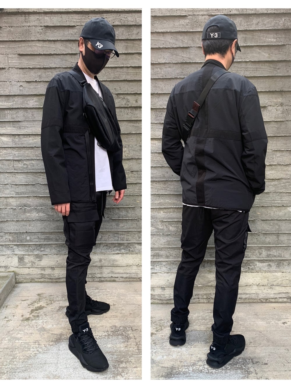 「オトナカジュアル、スニーカーコーデ、ブラック、Y-3、カーゴパンツ、スポーツミックス、1piu1uguale3 relax」｜「1PIU1UGUALE3  RELAX のアイテム（カーゴパンツ、ブラック系）」を使った、T-Hopeさん（メンズ・180cm）の冬コーディネートの1枚目の写真