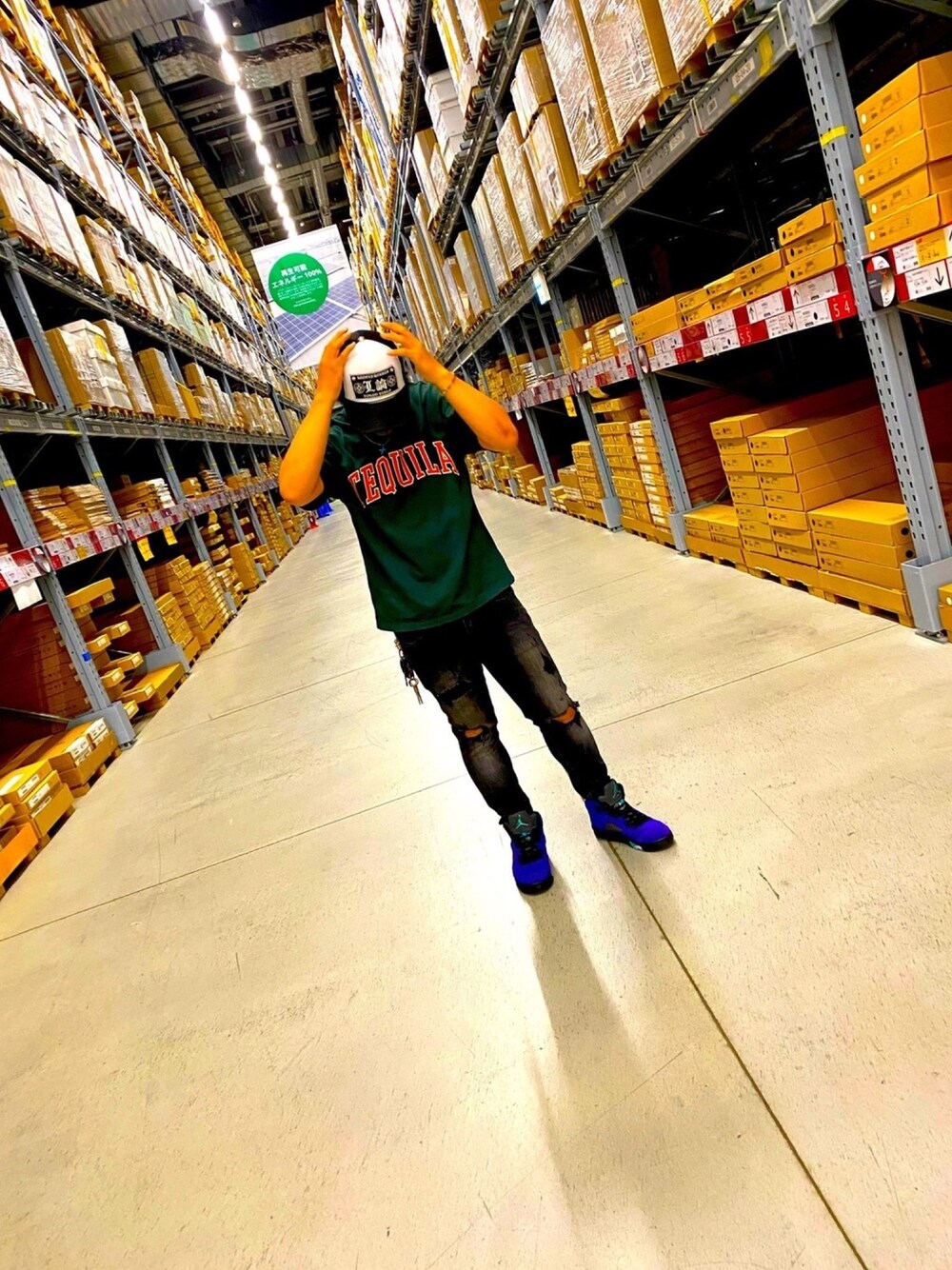 「今日のコーデ、雨の日コーデ、ヒップホップ、JORDAN5」｜「LONELY/論理のアイテム（キャップ、ブラック系）」を使った、 だらメルさん（メンズ・170cm）の春コーディネートの1枚目の写真