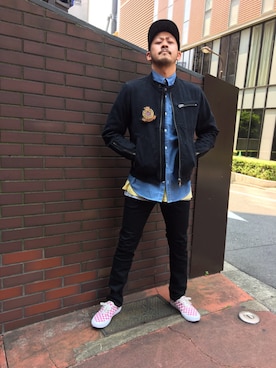「AVIREX（アヴィレックス）のアイテム（デニムジャケット）」を使った、Junichiさん（メンズ・180cm）の夏コーディネート
