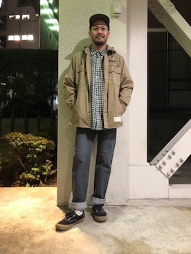 「TYPE BLUE（タイプブルー）のアイテム（パンツ）」を使った、Junichiさん（メンズ・180cm）の春コーディネート