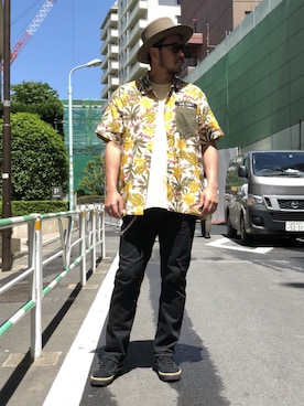 「柄シャツ」｜Junichiさん（メンズ・180cm）の春コーディネート