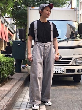 「アイテム（サロペット/オーバーオール）」を使った、nacoさん（レディース・162cm）の夏コーディネート