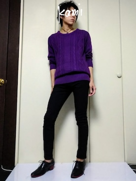 「丸首ニット」｜kamiさん（メンズ・173cm）の秋コーディネート