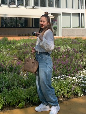 「H&M（エイチ・アンド・エム）のアイテム（トップス、ホワイト系）」を使った、Patoraさん（レディース・160cm）の秋コーディネート
