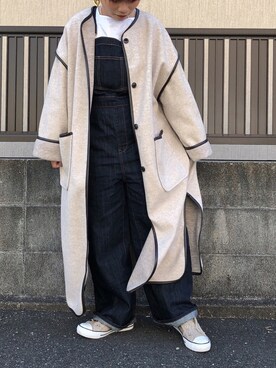 「ラフコーデ」｜「アイテム（ノーカラーコート）」を使った、ｊｕｎｎａｎ🐈さん（レディース・147cm）の冬コーディネート