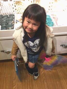 「MIKI HOUSE（ミキハウス）のアイテム（スカート）」を使った、PECOさん（キッズ・100cm）の冬コーディネート