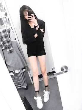 「Bershka（ベルシュカ）のアイテム（ソックス/靴下、ブラック系）」を使った、Yanki Auさん（レディース・174cm）の夏コーディネート