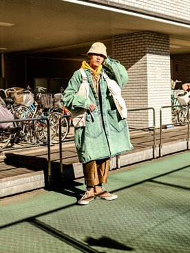 「アイテム（デニムジャケット、グリーン系）」を使った、J a C k Yさん（メンズ・174cm）の冬コーディネート