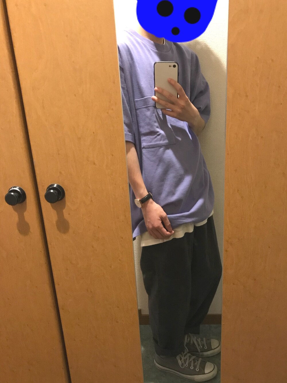 「niko and...のアディコットビッグTシャツ【niko and ...】（Tシャツ/カットソー、パープル系）」を使った、つんつんさん（メンズ・158cm）の夏コーディネートの1枚目の写真