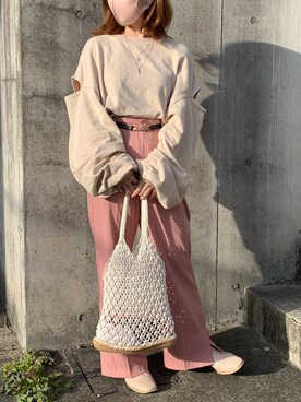 「OZOC（オゾック）のアイテム（トートバッグ）」を使った、☺︎sara☺︎さん（レディース・149cm）の春コーディネート
