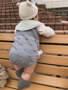 「アイテム（スタイ/よだれかけ、グリーン系）」を使った、kaataさん（キッズ・70cm）の春コーディネート