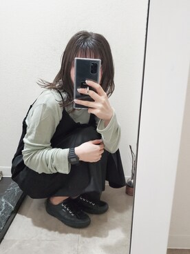 「NEUNA（ヌナ）のシアーラフスラブロングTシャツ（Tシャツ/カットソー、グリーン系）」を使った、928imayaさん（レディース・154cm）の春コーディネート