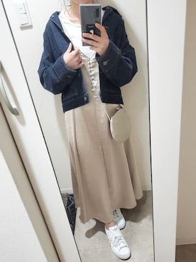「部屋撮り」｜「アイテム（デニムジャケット）」を使った、928imayaさん（レディース・154cm）の春コーディネート