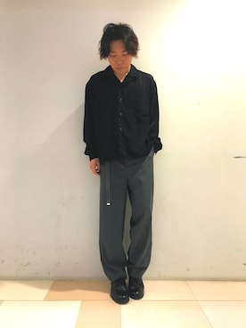 「HARE（ハレ）のサテンカイキンシャツ(HARE)（シャツ/ブラウス、ブラック系）」を使った、Daikiさん（メンズ・170cm）の春コーディネート