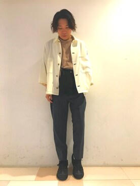 「HARE（ハレ）のBIGステッチシャツ8分袖(HARE)（シャツ/ブラウス、ホワイト系）」を使った、Daikiさん（メンズ・170cm）の春コーディネート