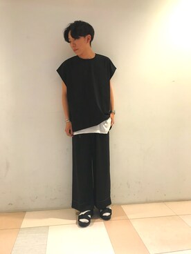 「HARE（ハレ）のフハクノースリーブプルオーバー(HARE)（シャツ/ブラウス、ブラック系）」を使った、Daikiさん（メンズ・170cm）の夏コーディネート