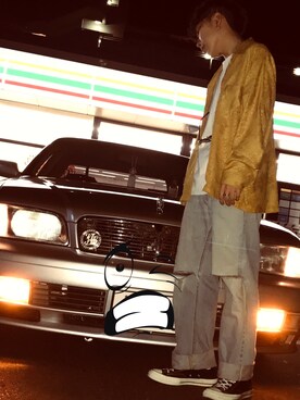 「Iroquois（イロコイ）のSUEDE LEOPARD ルーズシルエット開襟シャツ（シャツ/ブラウス、イエロー系）」を使った、Daikiさん（メンズ・170cm）の夏コーディネート