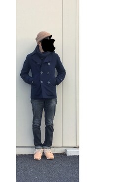 「ロールアップ」｜「アイテム（ピーコート）」を使った、HFさん（メンズ・177cm）の冬コーディネート