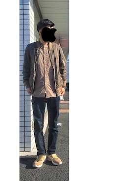 「ノーカラーシャツ」｜「アイテム（ミリタリージャケット）」を使った、HFさん（メンズ・177cm）の春コーディネート