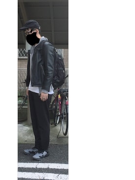 「MONKEY TIME（モンキータイム）のアイテム（ライダースジャケット）」を使った、HFさん（メンズ・177cm）の秋コーディネート