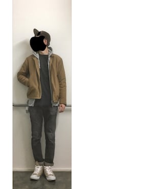 「アイラブCONVERSE」｜「アイテム（ライダースジャケット）」を使った、HFさん（メンズ・177cm）の冬コーディネート