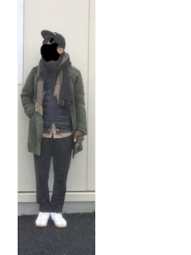 「インナーダウン」｜「アイテム（モッズコート）」を使った、HFさん（メンズ・177cm）の冬コーディネート