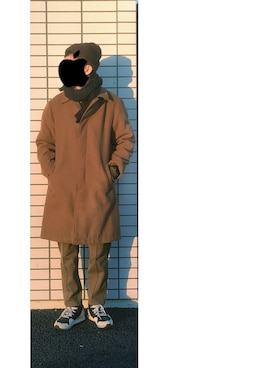 「グラミチ」｜「アイテム（ステンカラーコート）」を使った、HFさん（メンズ・177cm）の冬コーディネート