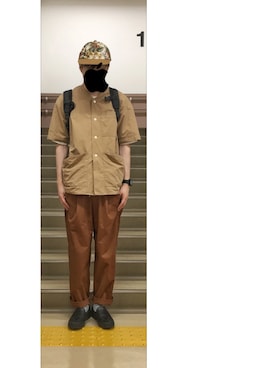 「ノーカラーシャツ」｜「アイテム（スリッポン）」を使った、HFさん（メンズ・177cm）の秋コーディネート